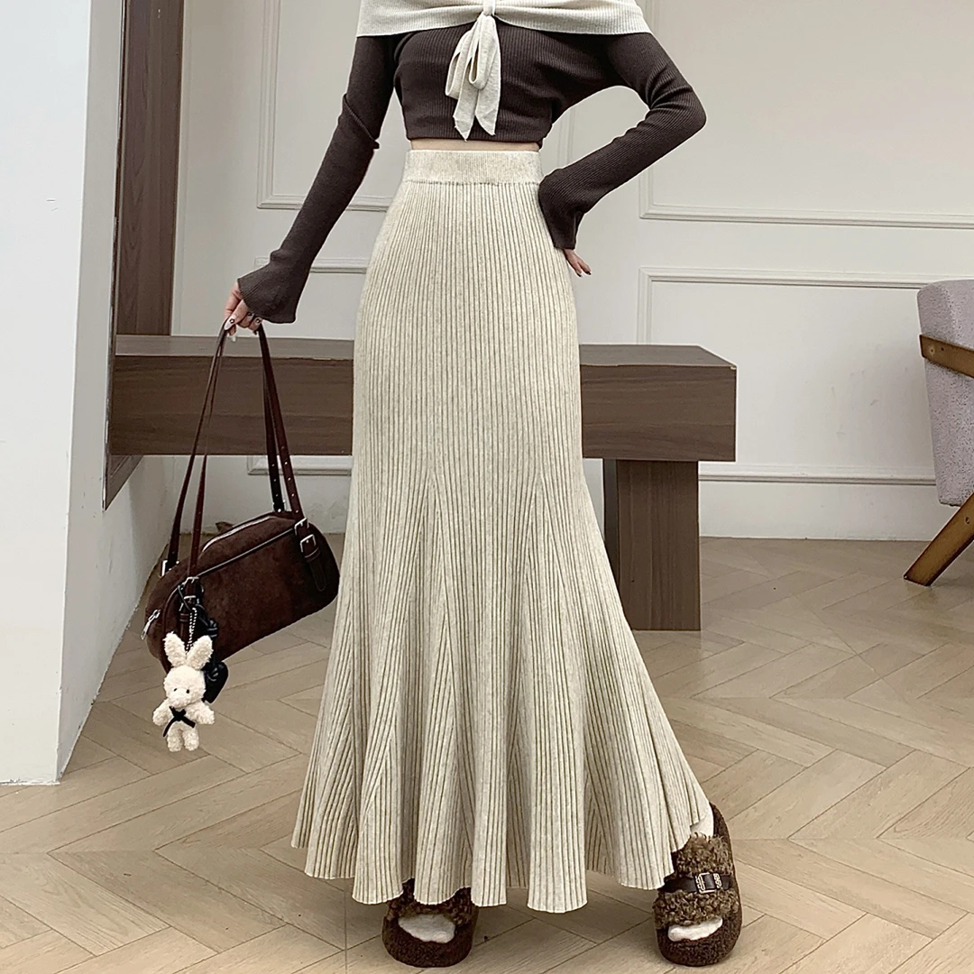 名媛针织鱼尾裙半身裙秋冬女2025高腰修身气质冬裙垂坠感a字长裙