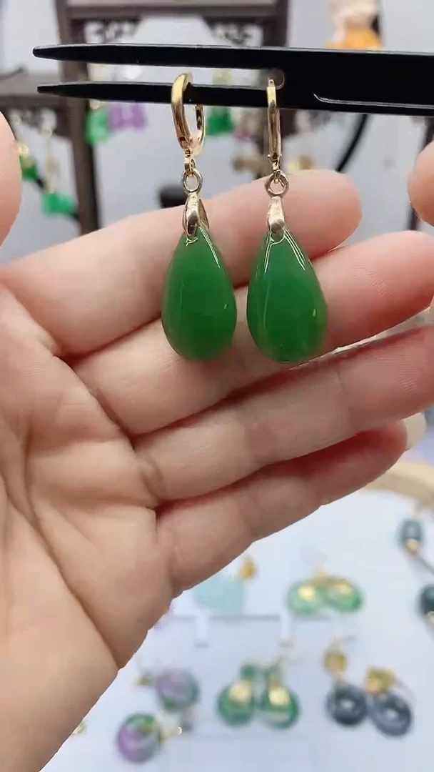 和田玉14K金镶嵌耳饰57