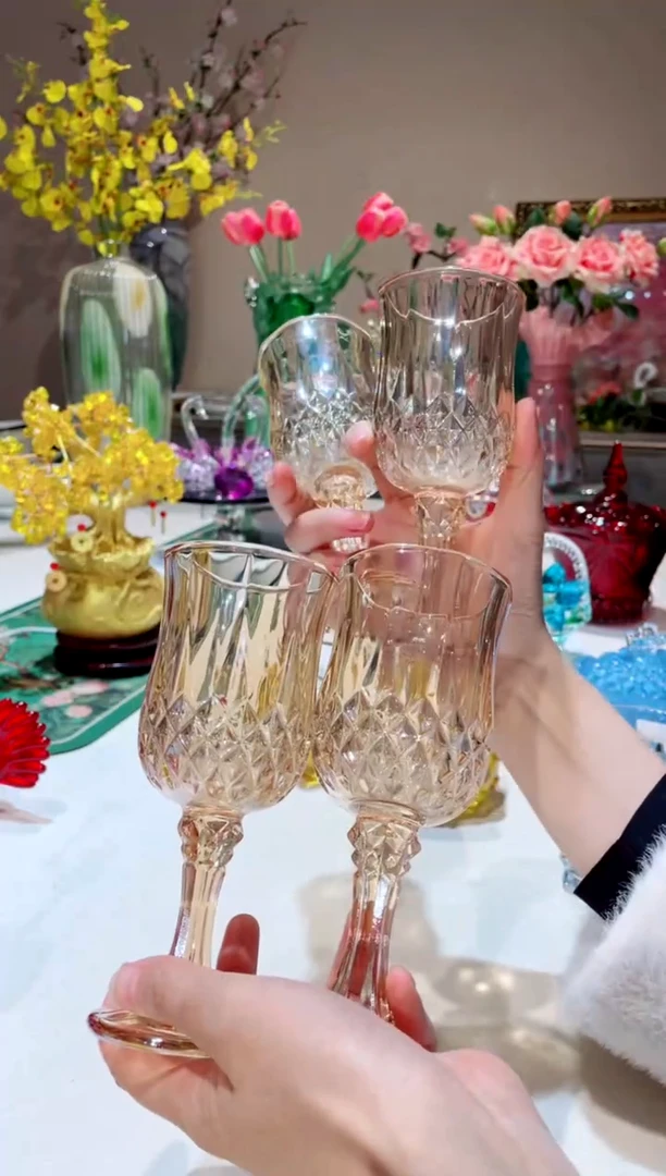 【闪购商品】琉璃手工艺品金色高脚杯4只