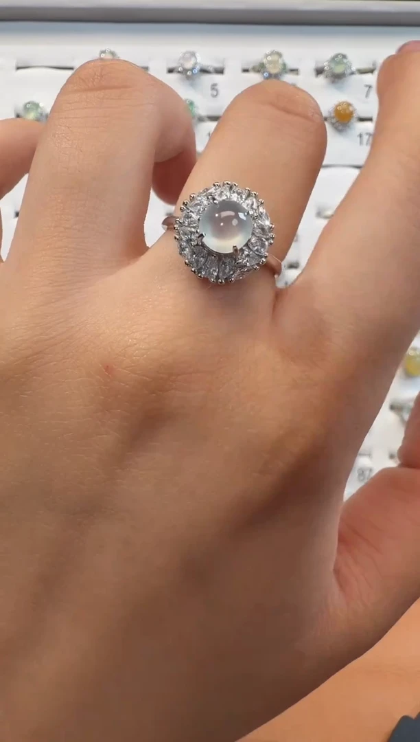 银S925镶嵌戒指翡翠925银镶翡翠戒指镶嵌21