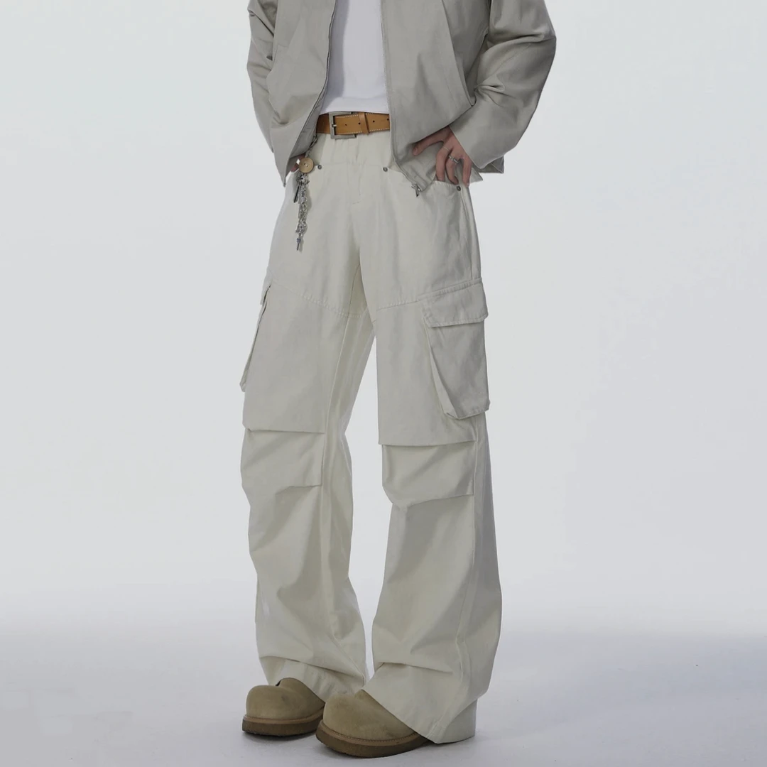 《 珂玛伊》美式复古褶皱伞兵工装裤男街头潮牌多口袋设计感直筒裤