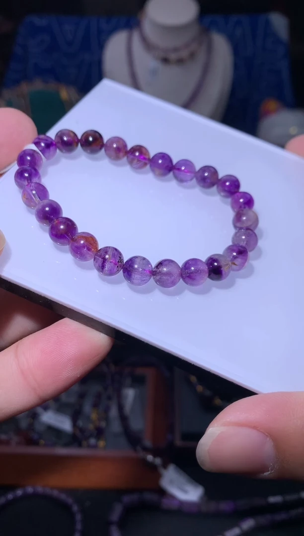 未镶嵌珠宝半成品水晶紫超七圆珠手串