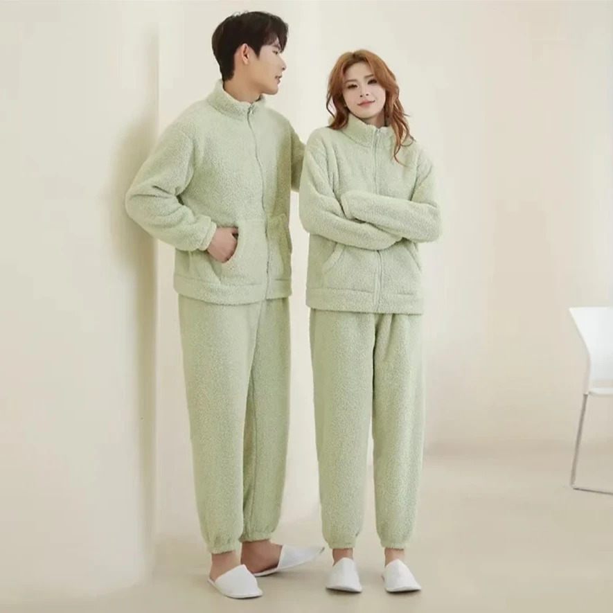 2024秋冬新款!情侣款米粒绒加厚休闲立领家居服Y5089