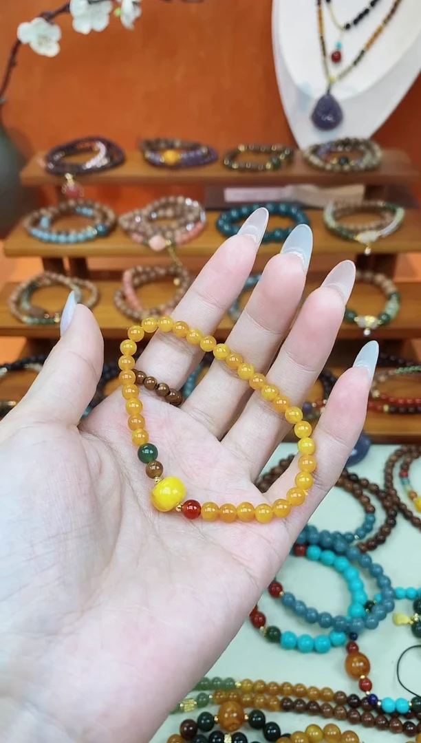 未镶嵌蜜蜡手链05老蜡单圈和田玛瑙