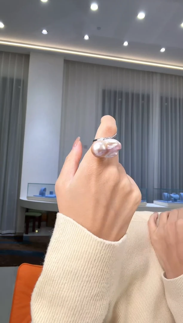 银S925镶嵌戒指淡水珍珠银款淡水珍珠巴洛克珍珠戒指