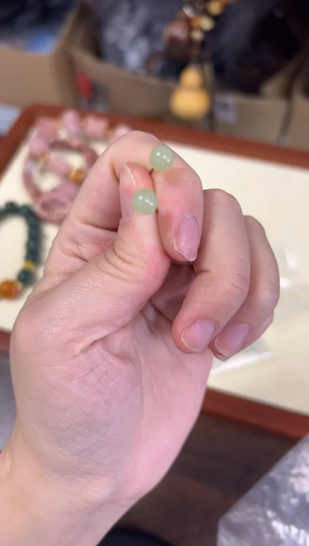 和田玉银S925镶嵌耳饰和田玉晴水圆珠银镶嵌耳钉[2358]