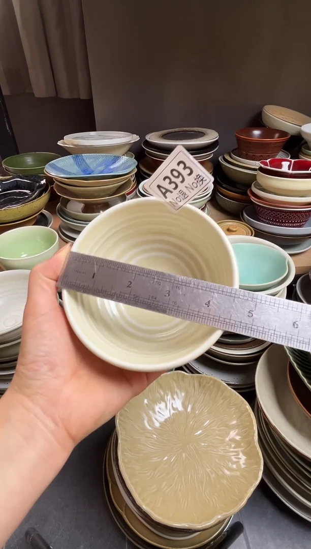 瓷片邵*晶a393奶黄内螺纹米饭碗福利