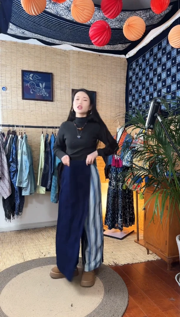 【闪购商品】设计师款条纹蓝AB裤裙