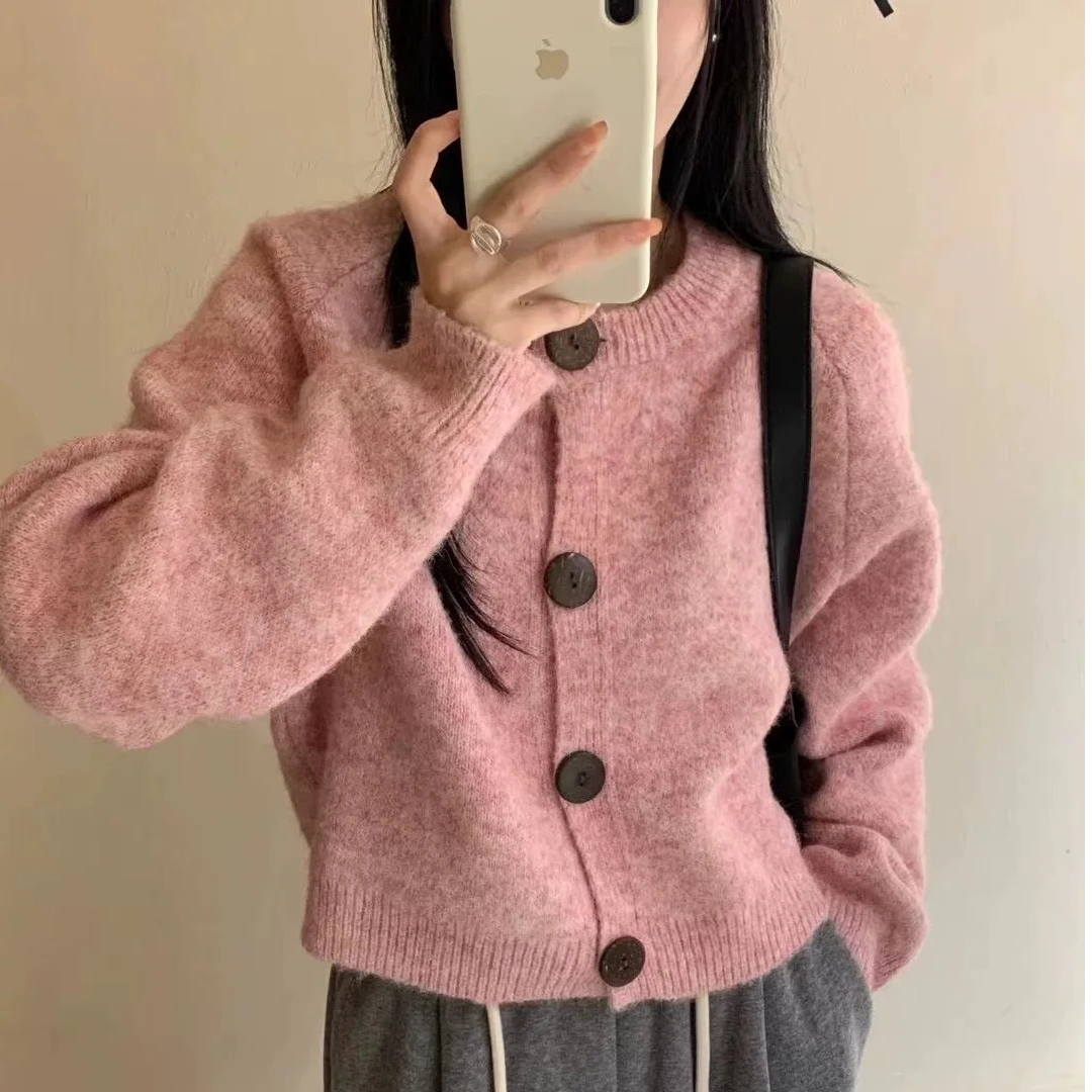 【苏苏精选】金钱扣软糯奶fufu毛衣外套女秋冬季宽松针织开衫上衣