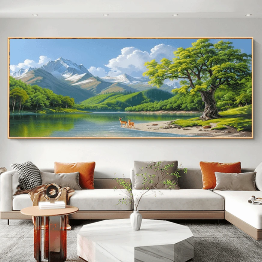 青山绿水山水风景客厅装饰画书房办公室挂画新中式沙发背景墙壁画