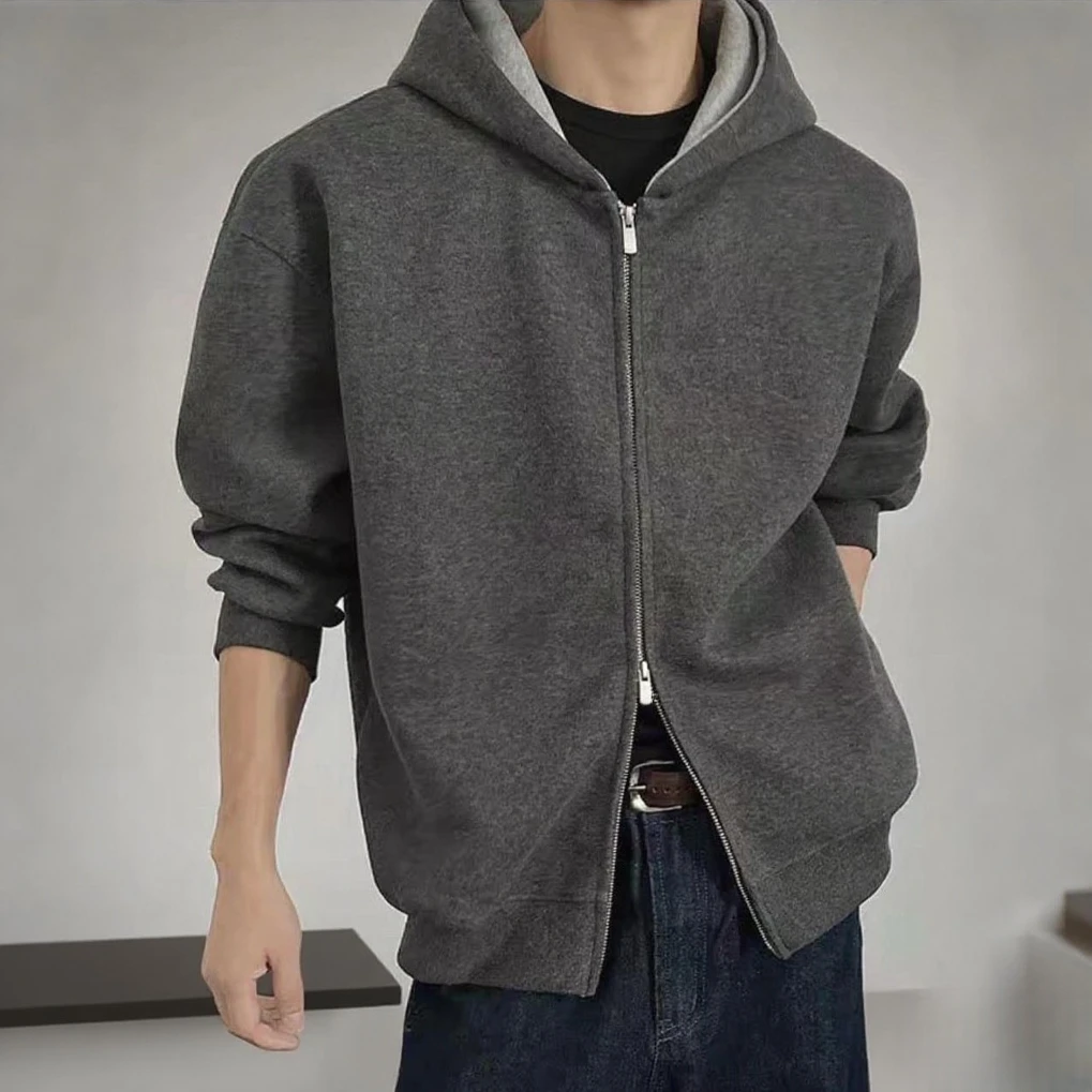 秋季新款重磅拼色连帽卫衣男女同款高级感轻奢廓形双拉链开衫外套