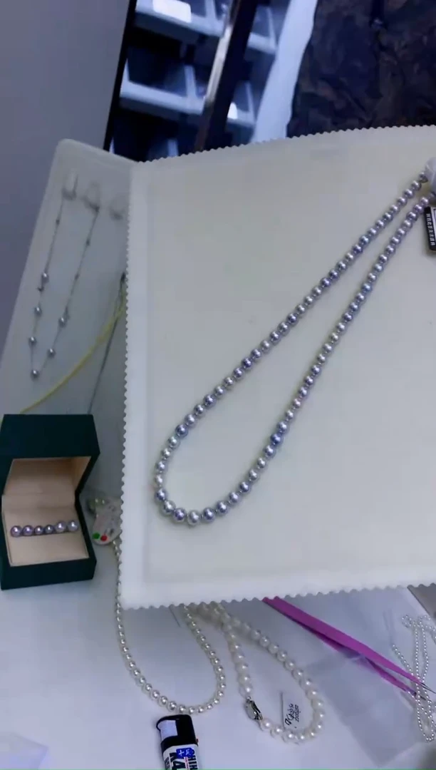 银S925镶嵌海水珍珠饰品夜****星5-6真多麻色满珠链