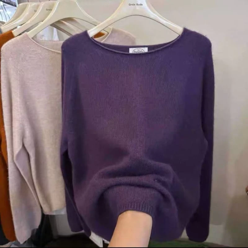 【慵懒感】时尚宽松圆领长袖针织衫-T463（实物以直播间为准)