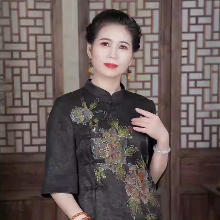 【国色天香】香云纱手工彩绘重磅上衣小衫G512329-1