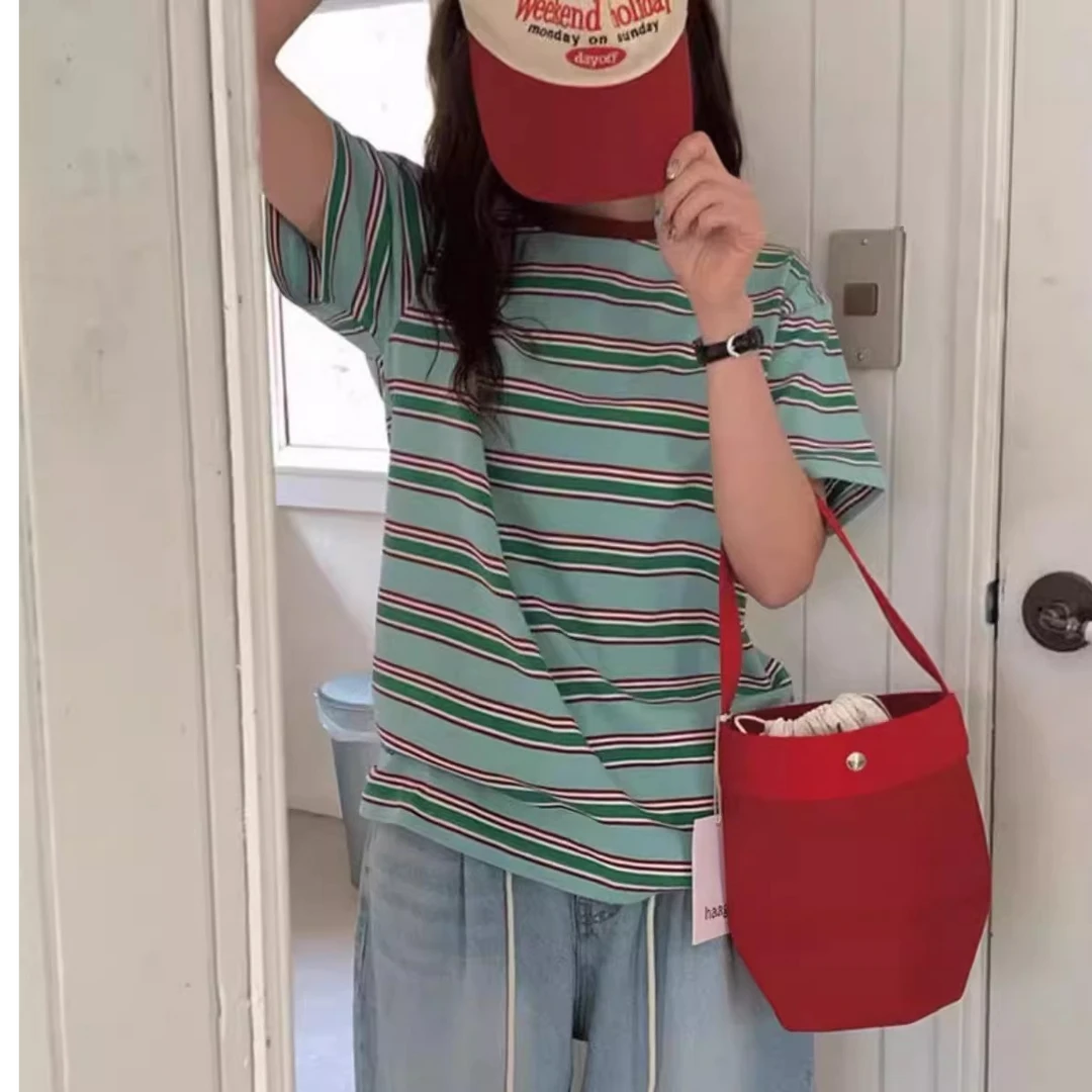 现货！泡菜 2025多巴胺chic韩系减龄条纹短袖