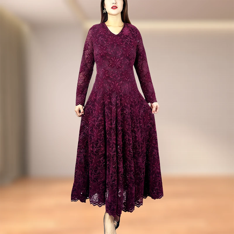 爆款新款连衣裙秋冬大码宴会中长款婚礼显瘦