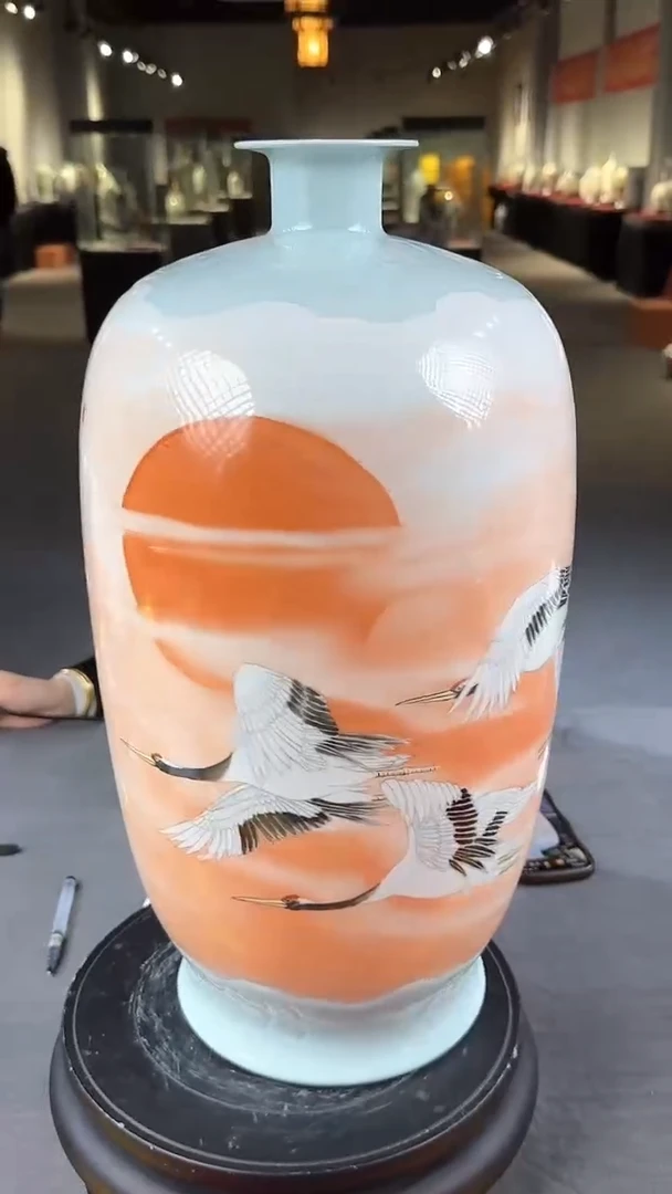 【闪购商品】摆件景德镇陶瓷余年丰鹤舞长空瓶