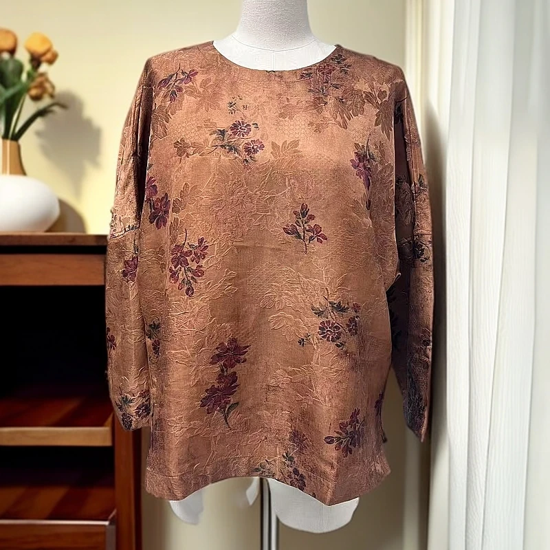 LL 2025新款重缎繁华圆领香槟粉双面穿上衣外套 24ZH637