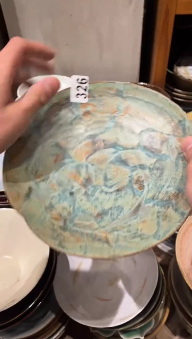 【闪购商品】瓷片326绿色手工大盘1个