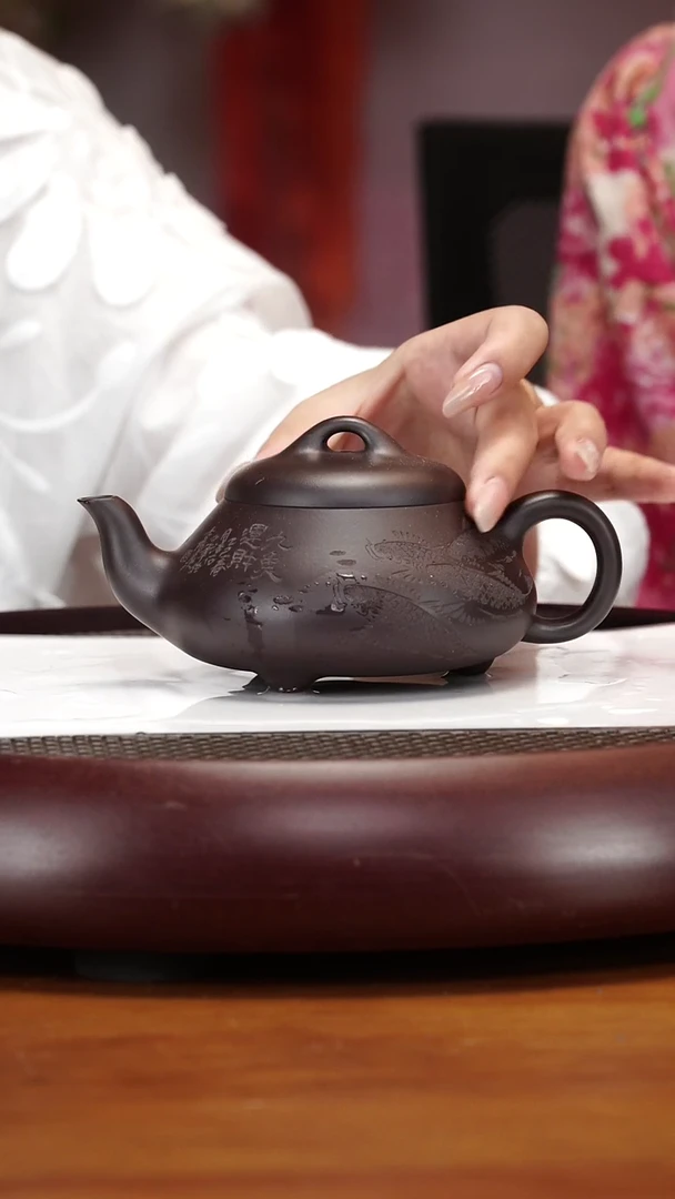 茶壶紫砂128ZCP活石九鱼汉棠石瓢 黑墩头