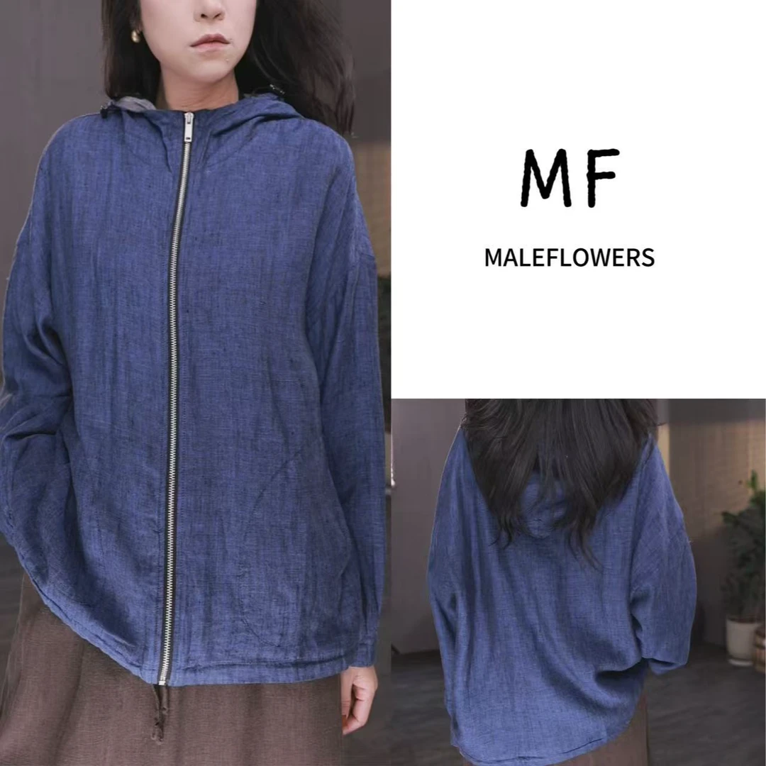 东倪MF 休闲百搭亚麻外套两面穿薄连帽卫衣早秋上新 85C65027