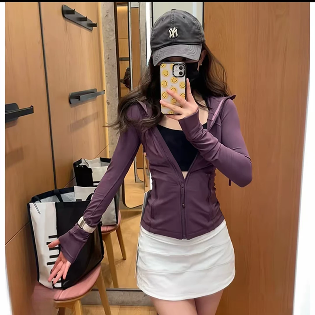 L家 纸片人 秋冬lulu瑜伽服女连帽拉链运动外套显瘦健身夹克上衣