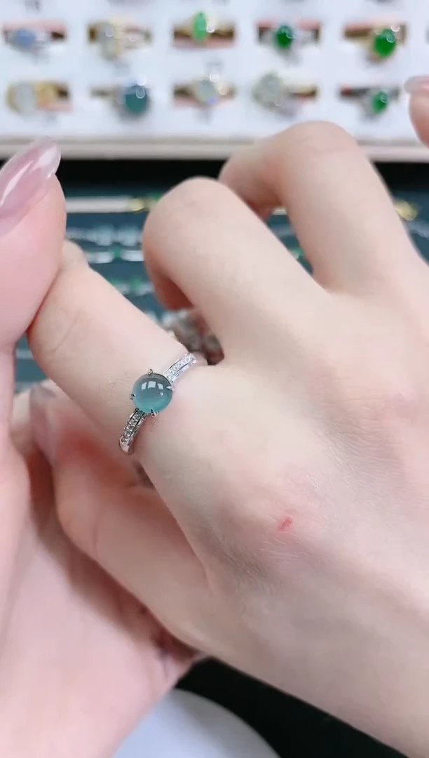 翡翠戒指银S925镶嵌天然翡翠