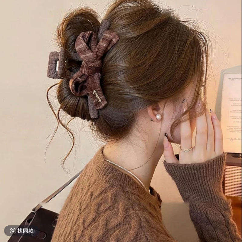 美拉德蝴蝶结抓夹女高级感大号鲨鱼夹子2025新款盘发夹后脑勺头饰