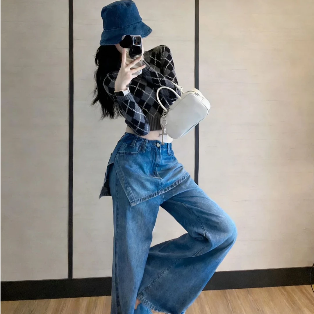 复古菱格纹短款气质露脐针织衫女2026春新款修身显瘦长袖高腰毛衣