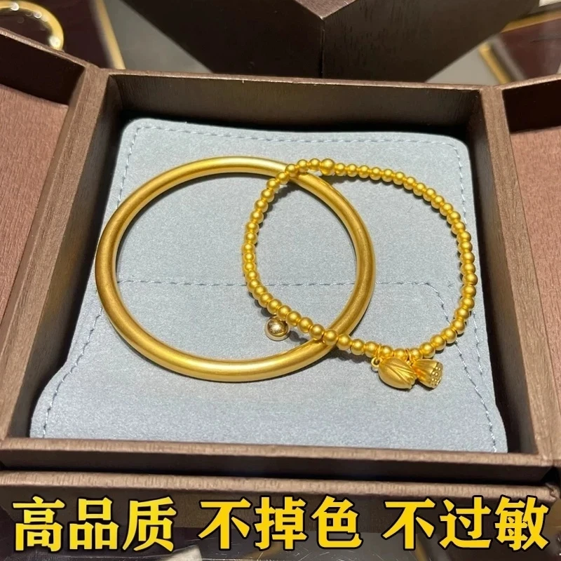 【时尚手镯】老鳳祥款式实心爆款手镯女款不掉色素圈光面送礼物古法