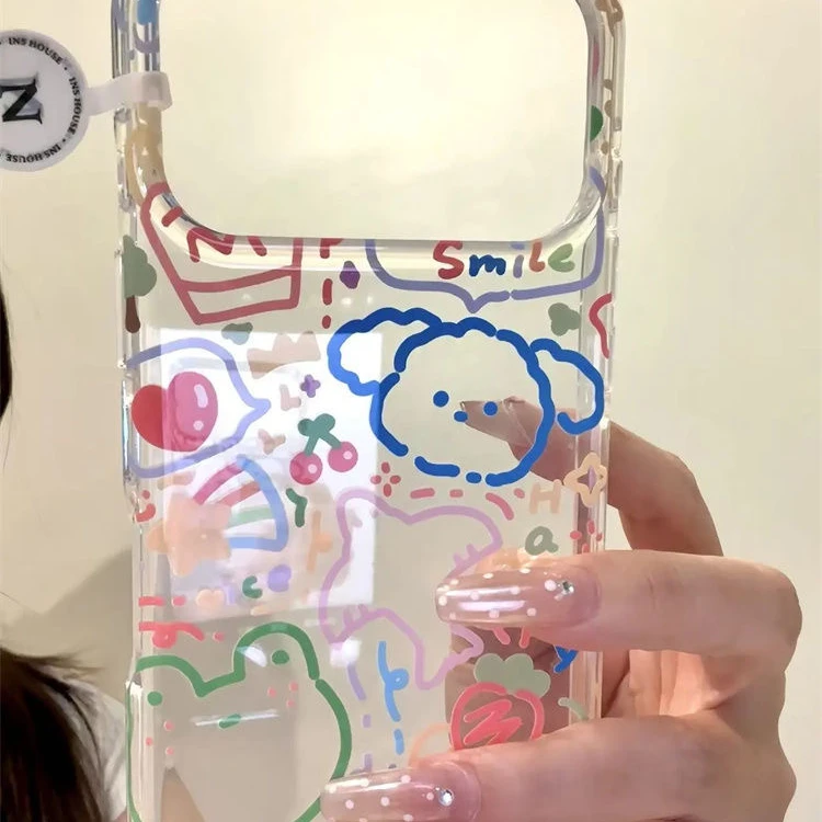 ZMGX多彩涂鸦小狗适用苹果17/16pro高透手机壳华为P70vivoppo小米