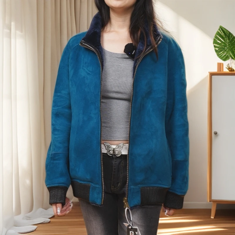 美利奴羊皮皮毛一体时尚男款休闲潮流卡其宽松宽松立领