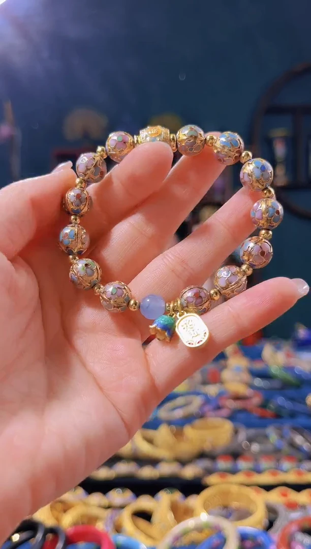【闪购商品】景泰蓝金地手串花卉