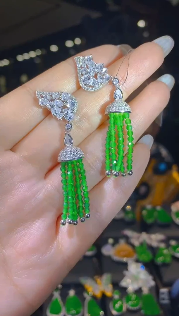 【闪购商品】翡翠耳饰银S925镶嵌032（多样性发货）