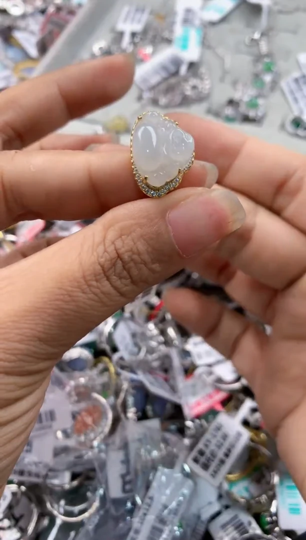 银S925镶嵌戒指翡翠666----8