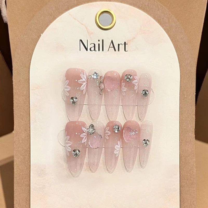 纯手工穿戴甲温柔冰透渐变腮蝴蝶玫瑰莉莉安轻奢温柔鎏金渐变美甲