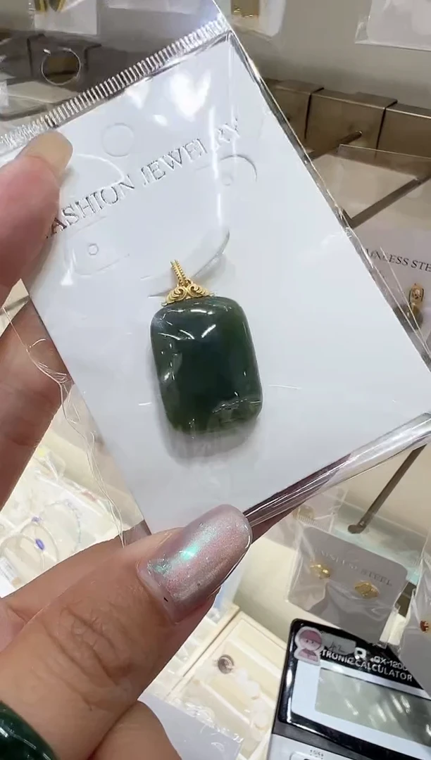 颈饰银S925镀金镶嵌和田玉@@