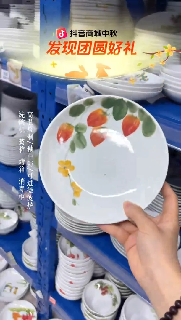 瓷片景德镇手绘釉中彩（食品级）浅盘