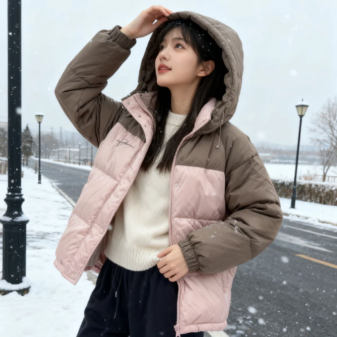 88012高端专享冬款连帽羽绒服粉咖