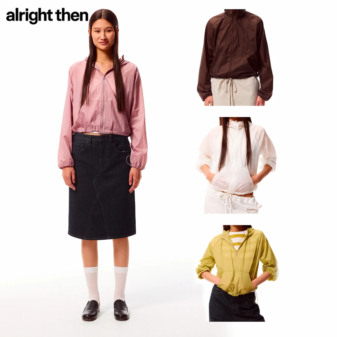 alright then四色连帽插肩袖轻薄纸感拉链防紫外线防晒皮肤衣外套