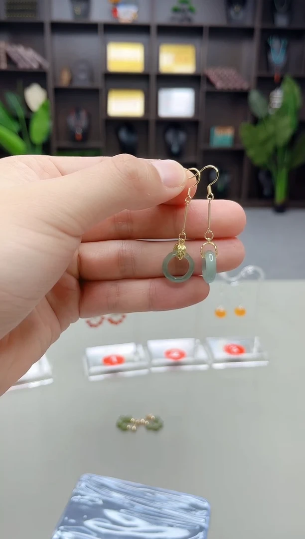 银S925镶嵌翡翠耳饰X37