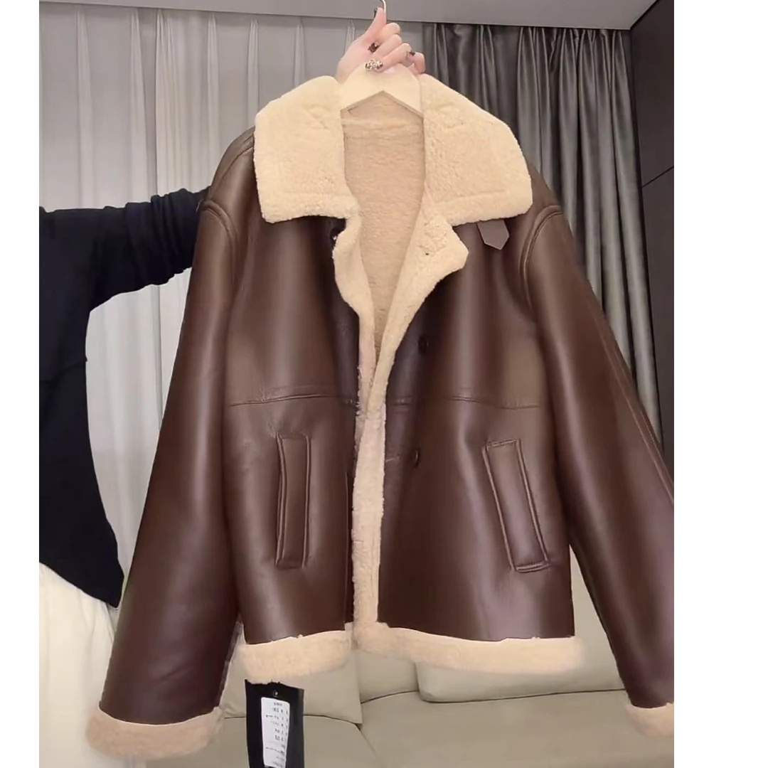 b159 短款时尚加厚冬季皮毛一体保暖百搭韩版外套ins新款 24137