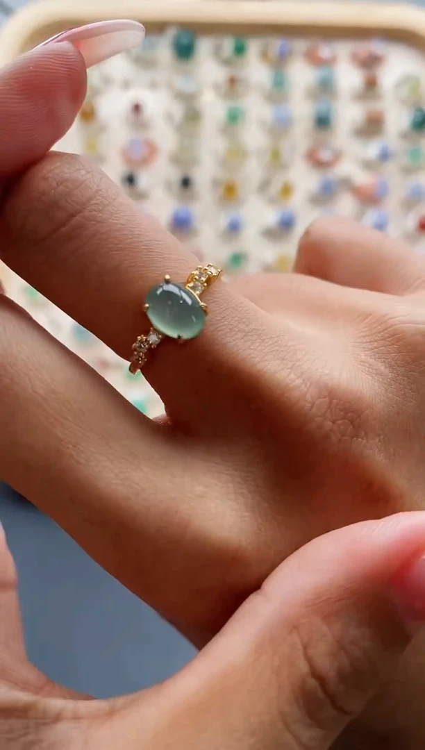 【闪购商品】翡翠戒指银S925镶嵌缅甸天然A货翡翠222 6-2