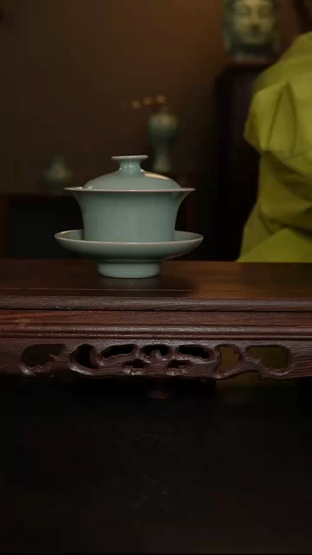 摆件原产地原矿仿古釉手工马蹄盖碗