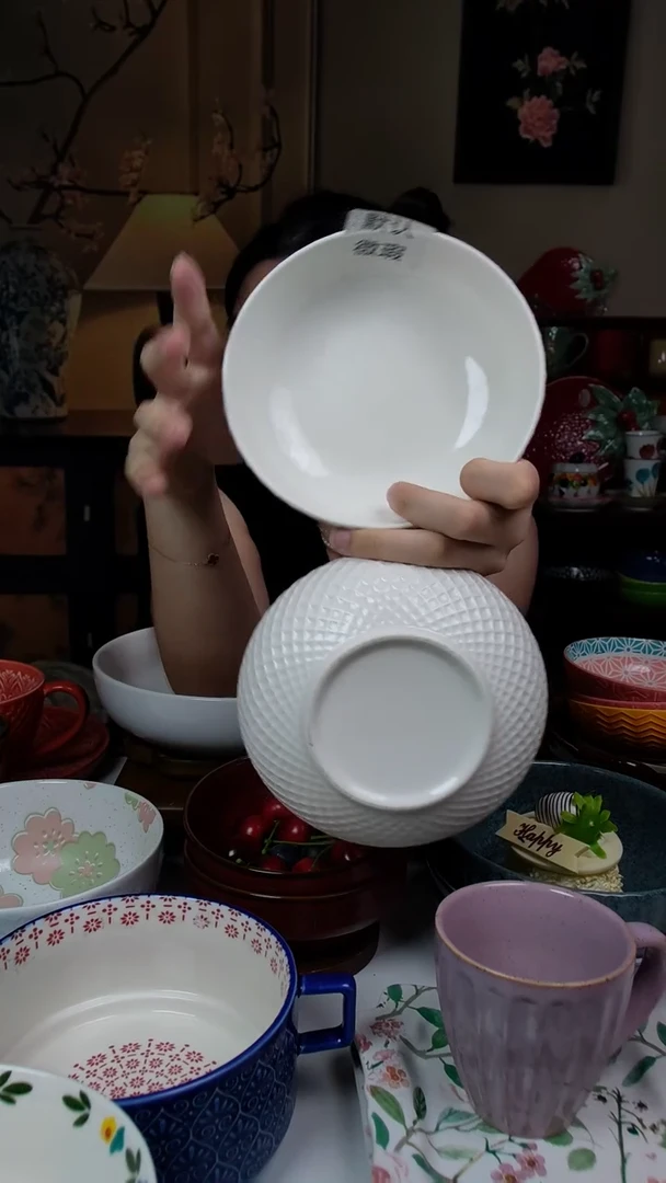 陶瓷微瑕 白色钵钵 两只装