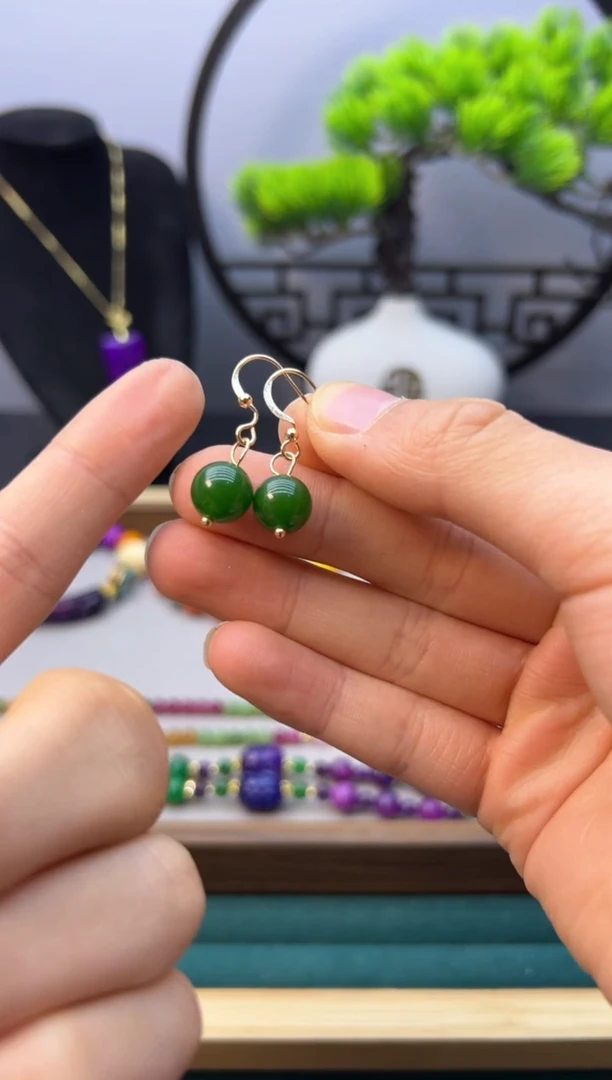 【闪购商品】和田玉耳饰14K金镶嵌E52