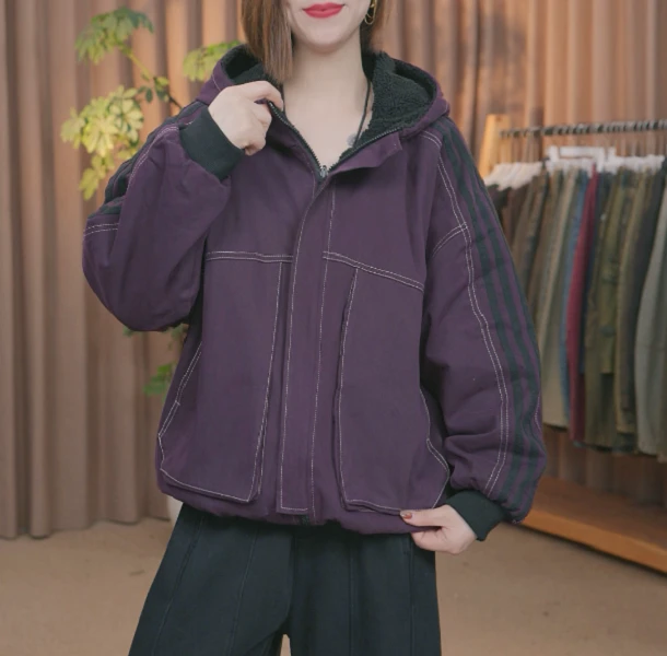 【语花舍】长袖常规款连帽保暖拼接棉衣棉服秋冬上衣宽松百搭