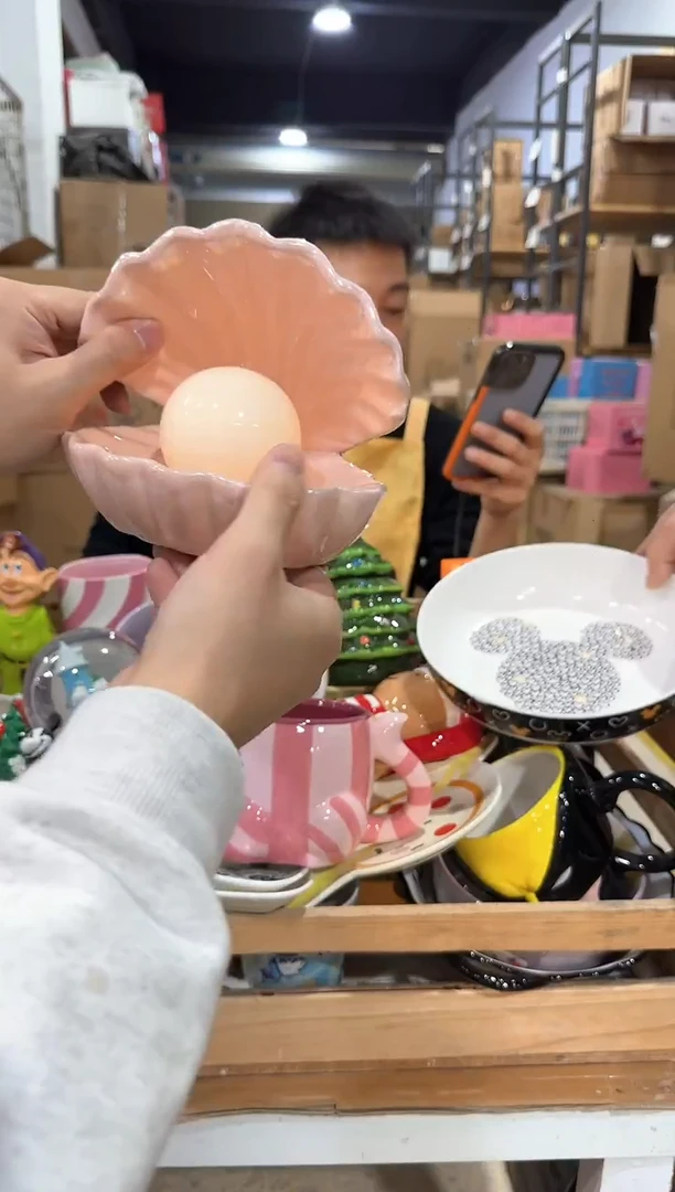 瓷片陶瓷粉色贝壳加灯