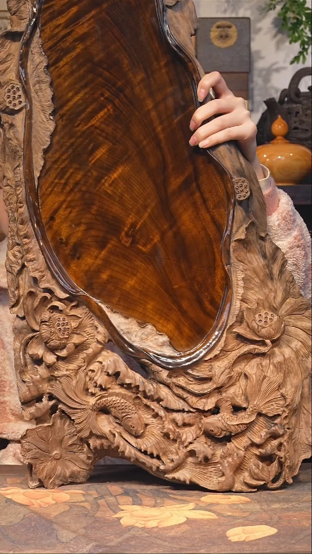 金丝楠小叶桢楠【66微瑕】满雕  和和美美 一木整雕茶盘100*42