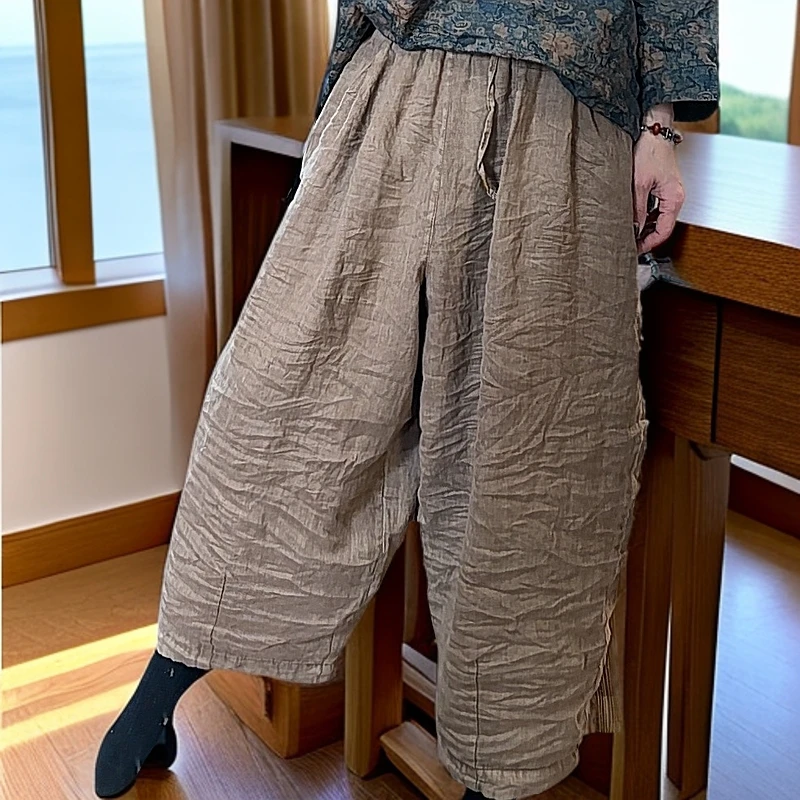 【麻黛儿】双层亚麻炒色系带春季哈伦裤（长95臀围140）